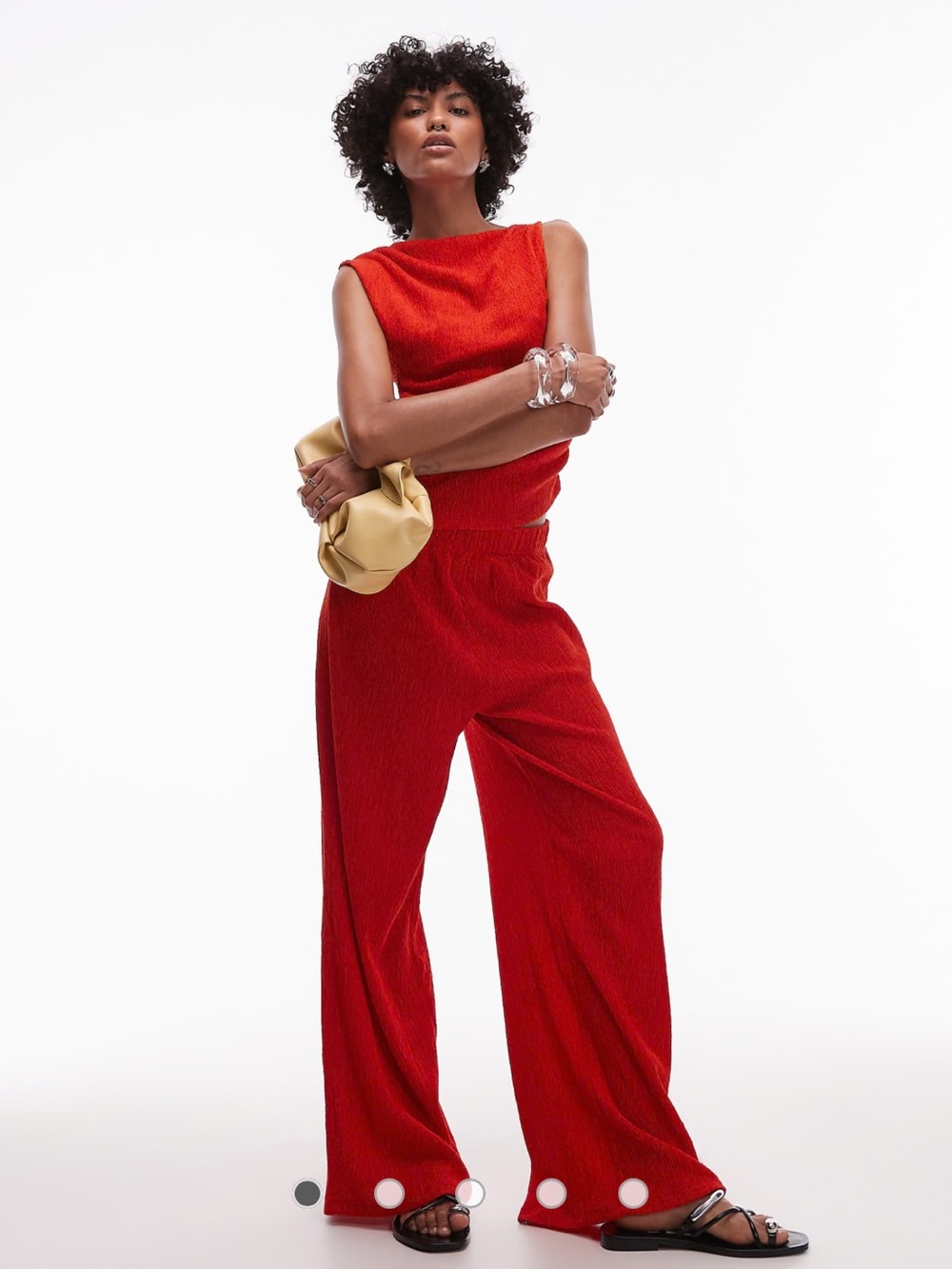 Topshop Red Sleeveless Top & Wide-Leg Jumpsuit